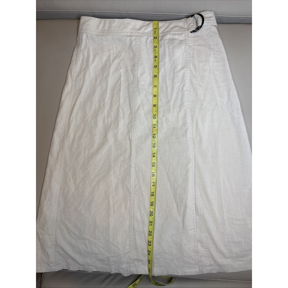 Women's XS BOHME Cream Linen Wrap Skirt Adjustable Belt. Hits Just Below Knees.